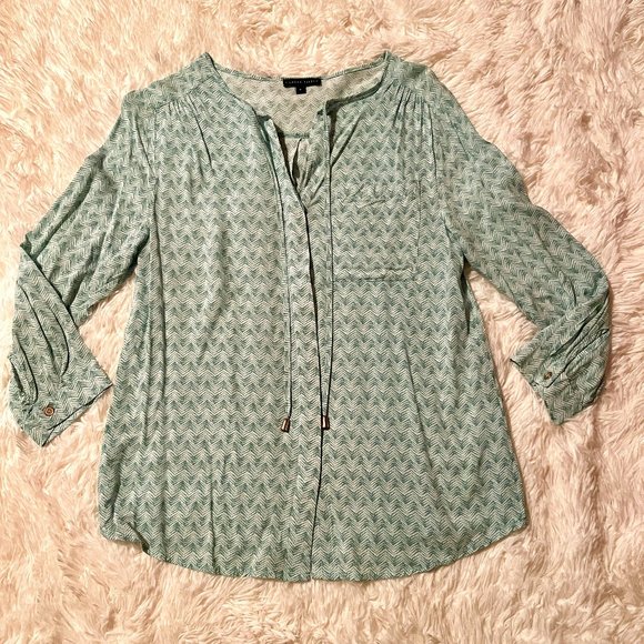 Carole Little Button Up 3/4 Sleeve 100% Rayon Green Blouse Small - Picture 1 of 7